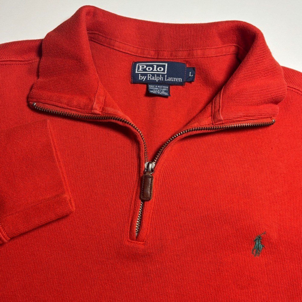 Polo Ralph Lauren Quarter Zip Pullover Sweater Mens Large Red Cotton Vintage